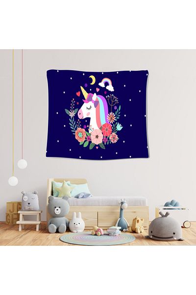 Şen Dekorasyon Copertă de perete pentru copii cu unicorn cu flori