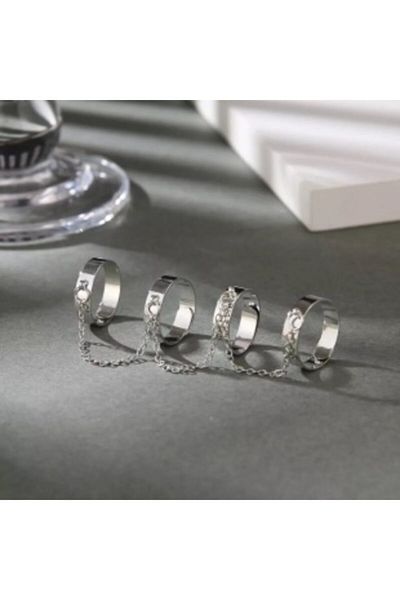Köstebek Gothic Punk Thin Four Finger Adjustable Ring