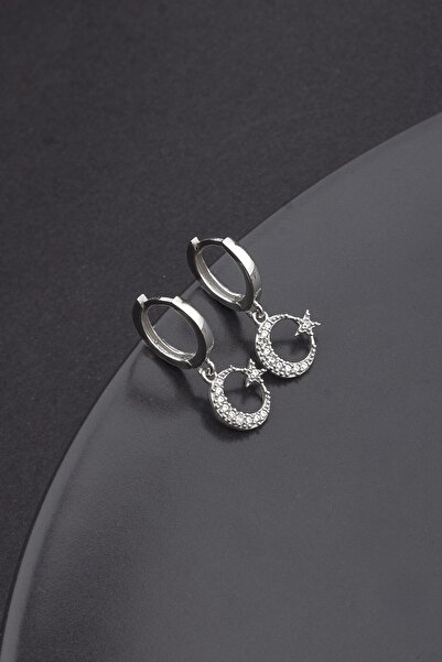 Miavi Silver 925 Ayar Gümüş Ay Yıldız Sallantılı Küpe