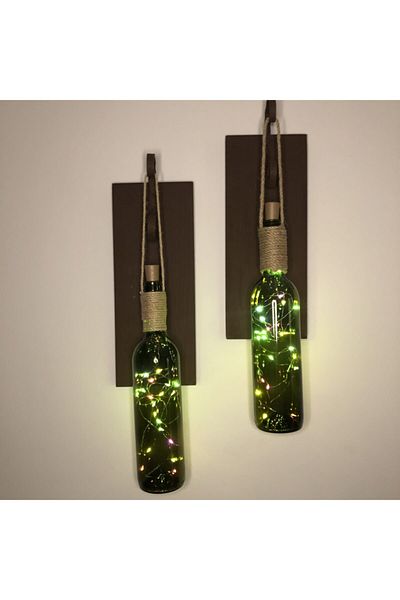 Mes Reves Walnut Colored Wall Sconce Set of 2 with Colorful LED Lights