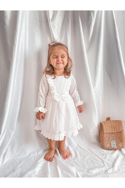 Magu Girl's White Natural Scallop Dress