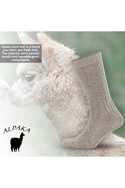 on my way 2 Pairs Soft Alpaca Wool Winter Thermal Socks Beige Brown 3095