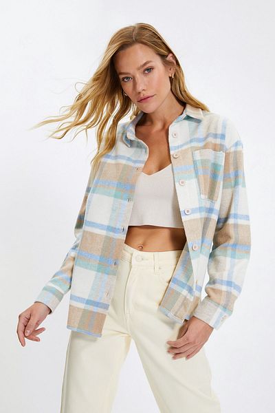 Trendyol Collection Blue Plaid Pocket Oversize/Wide Fit Woven Shirt TWOAW22GO0234