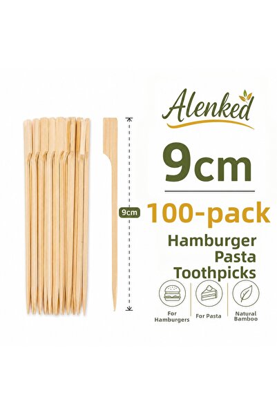alenked أعواد تنظيف الأسنان من الخيزران 9 سم، عبوة من 100 قطعة، أعواد تنظيف أ...