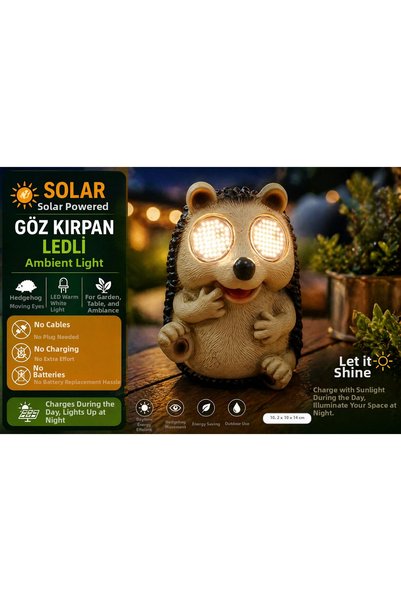 Cherry Solar-Powered Eyes with Leds and Winking Hedgehog Camping Garden Table...