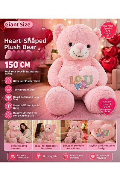 TRUST STORE Giant Size Heart Plush Teddy Bear 150 cm Ultra Soft Large Size Sp...