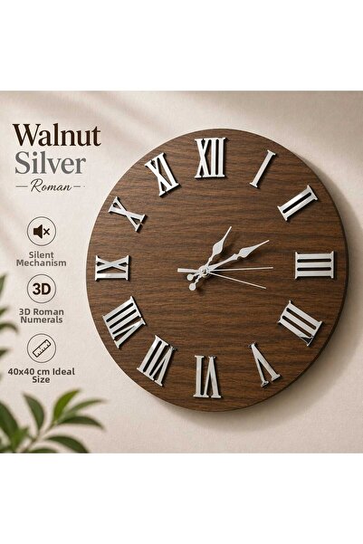 LotusLazer Tasarım Walnut Black Roman – 40X40 cm Walnut Black Roman Numeral W...