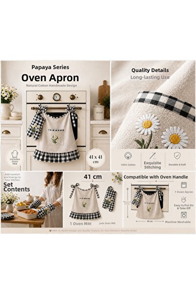 Sister Home Design Daisy Patterned Oven Apron and Glove Set 41X41 cm – Yellow...