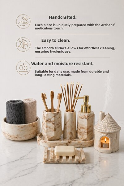 lufen deco Marble Patterned Concrete 7-Piece Bathroom Wc Set - Liquid Soap Di...