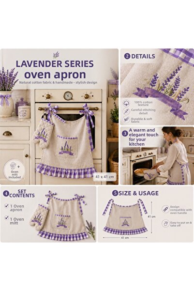 Sister Home Design Lavender Patterned Oven Apron & Glove Set 41X41 cm – Gingh...