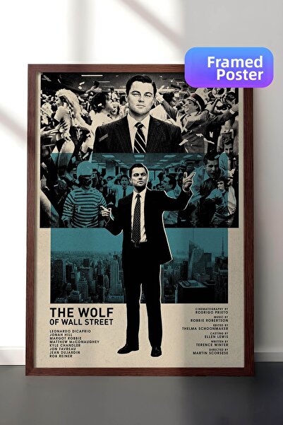 Postifull Ο Λύκος της Γουόλ Στριτ, αφίσα με καφέ πλαίσιο, ζωγραφική ταινιών κ...