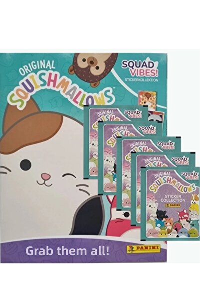 Next Plus Official Squishmallows by Panini Sticker Album + 5 Packs (25 Sticke...