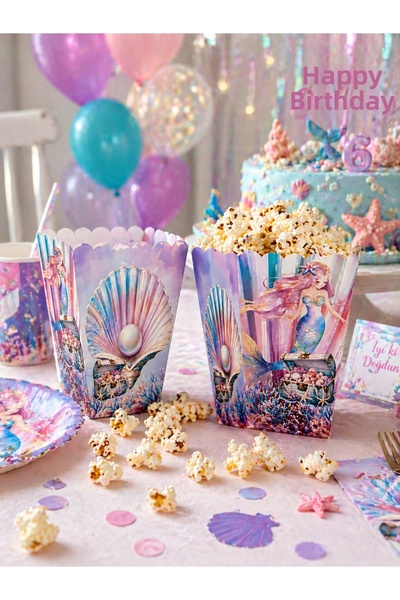 Partifabrik Κουτί Αιγυπτιακού Ποπ Κορν με θέμα Γοργόνα Παστέλ 8 Τεμάχια