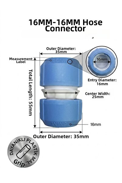BGA Σύνδεσμος σωλήνα κήπου 16mm/16mm Σύνδεσμος σωλήνα βρύσης σιντριβανιού