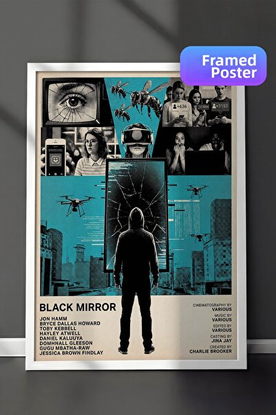 Postifull Αφίσα Black Mirror με λευκό πλαίσιο, Πίνακας κινηματογράφου και τηλ...