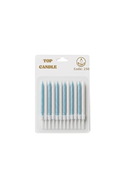 Vipfoni Glittery Pastel Candle Set 8cm 12Pcs Blue White