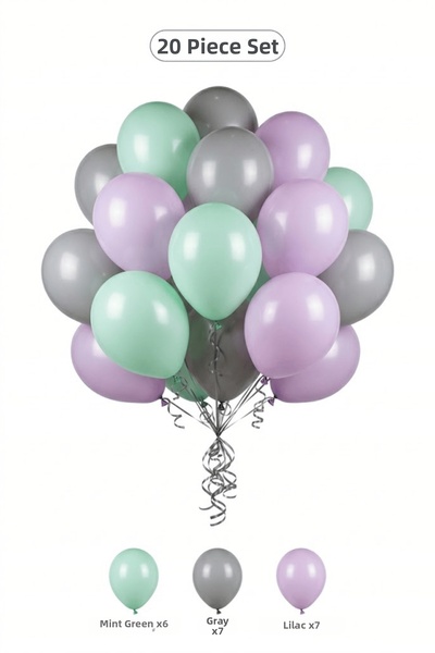 BALOMİS Gray Macaron Lilac Balloon Set 20 Pieces Adult Birthday Decoration Pa...