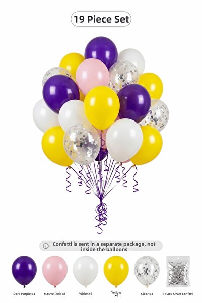 BALOMİS 1 Year Old Girl Balloon Set Yellow Dark Purple 19 Pieces Baby Birthda...