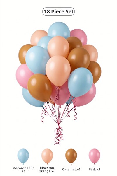 BALOMİS Soft Rainbow Themed Balloon Set Macaron Blue Caramel 18 Pieces Girls ...
