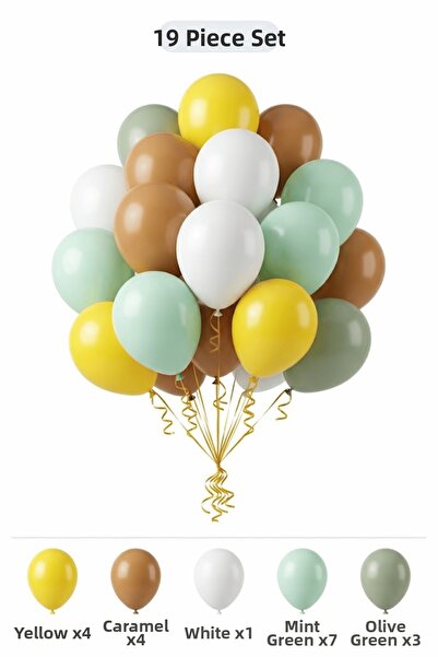 BALOMİS Mermaid Themed Balloon Set Yellow Caramel 19 Pieces Girls Birthday Pa...
