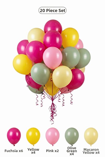 BALOMİS Rainbow Themed Balloon Set Fuchsia Yellow 20 Pieces Girls Birthday Pa...