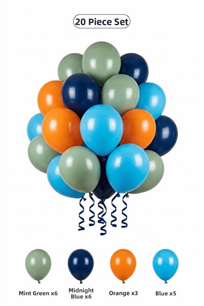 BALOMİS Astronaut Themed Balloon Set Mildew Green Midnight Blue 20 Pieces Boy...