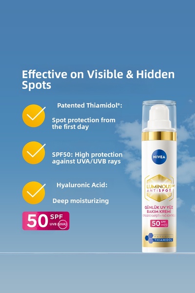 NIVEA كريم الوجه النهاري لومينوس630 للحماية من الشمس ومضاد للعيوب 40 مل، عامل حماية من الشمس 50، حمض الهيالورونيك، فيتامين هـ