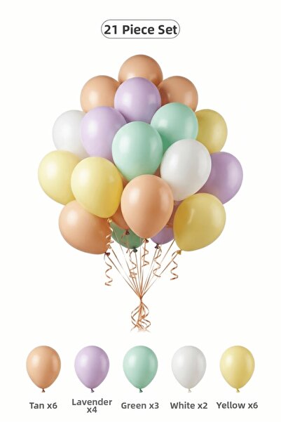 BALOMİS Flower Themed Balloon Set Skin Color Macaron Yellow 21 Pieces Girls B...
