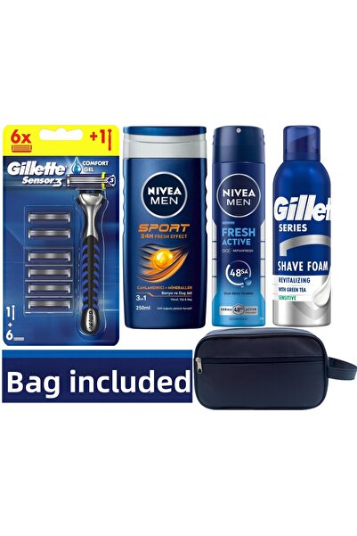 Gillette Сензор3 Самобръсначка + 6 резервни ножчета за бръснене + Душ гел + Д...