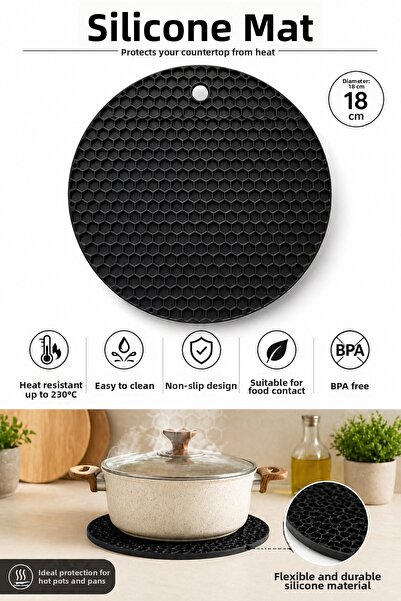 evolis kitchen 1 Piece Silicone Heat Resistant Fireproof Non-Stick Black Trivet