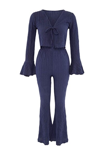 Trendyol Collection Set de pantaloni și bluză de plajă cu volane texturate tr...