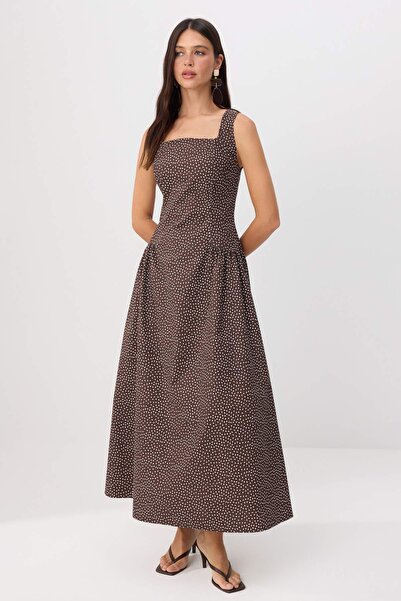 Συλλογή Trendyol Καφέ-Πολύχρωμο Φόρεμα Μάξι με Πουά TWOSS26EL01033
