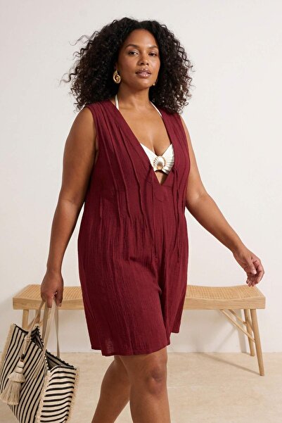 Trendyol Curve Ρούχα παραλίας Βουργουνδί υφαντή ολόσωμη φόρμα με λεπτομέρεια ...
