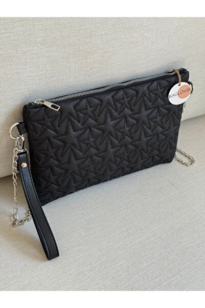 BAGLOVİS Τσάντα Clutch με Καπιτονέ Κέντημα Αστέρια και Λουράκι Αλυσίδας για Β...