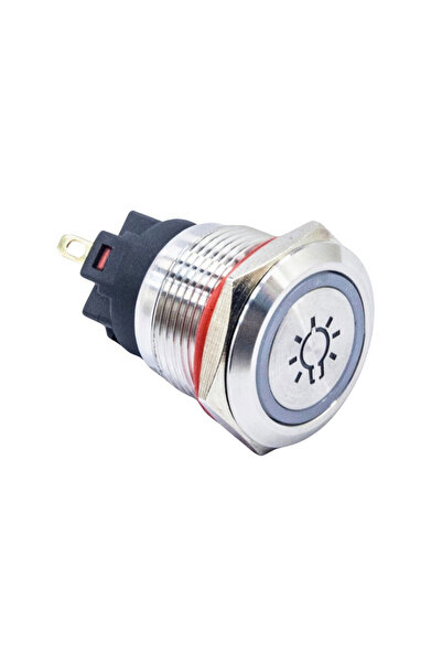 Motorobit 19FXHX 19mm Düz Yaylı Işıklı Led İşaretli Metal Buton - Beyaz