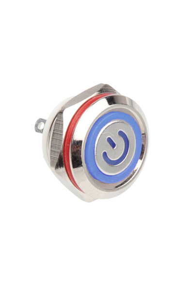 Genel Markalar WD12C1-Pin-P1-EC 12mm Düz Yaylı Işıklı Metal Buton - Mavi