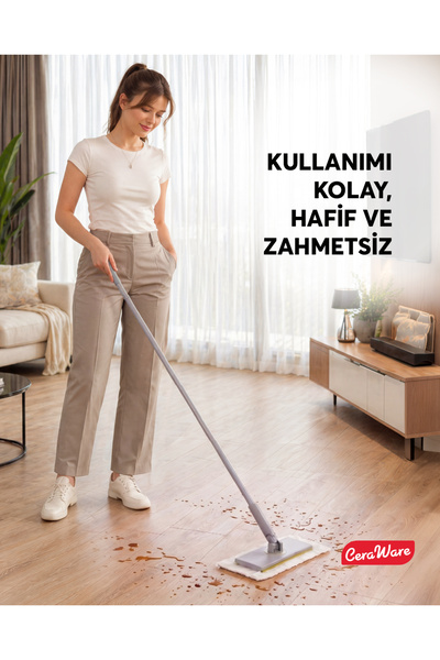 Ceraware Home Care Pratica Click Mop Set El Değmeden Bez Tak Çıkar Kullan At ve Tüm Bezlerle Uyumlu