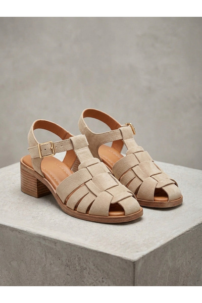 Deripabuc Genuine Leather Beige Suede Women's Leather Sandals Dp06-10316