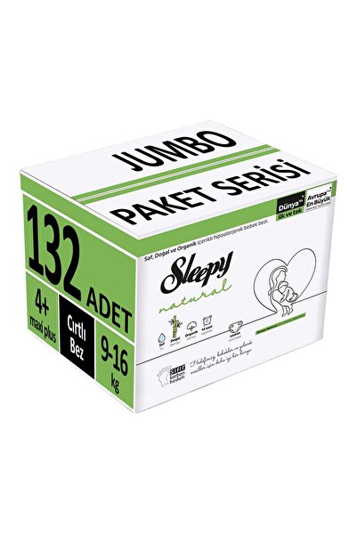 Sleepy Bebek Bezi Natural Beden:4+ (9-16Kg) Maxi Plus 132 Adet Aylık Fırsat P...