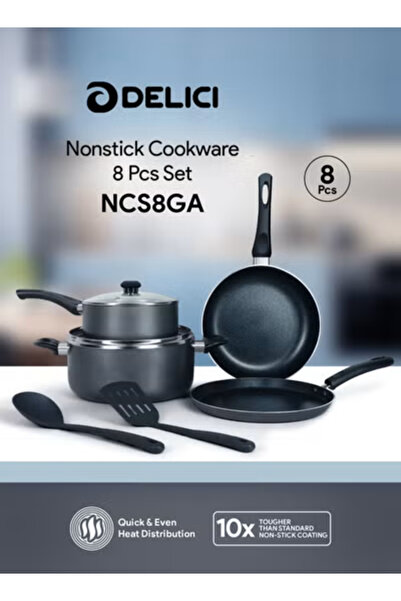 DELICI DELICI 8 Pcs Nonstick Cookware Set, 10X Tougher Coating, Quick Heat, G...