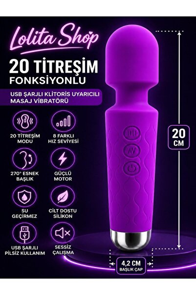 Love Magic 20 Titreşim Fonksiyonlu Usb Şarjlı Mor Klitoris Uyarıcılı Ve Orgazm Masaj Vibratörü