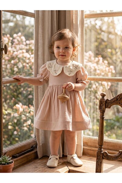 Cherrys Bebek Daisy Embroidered Crinkle Dress