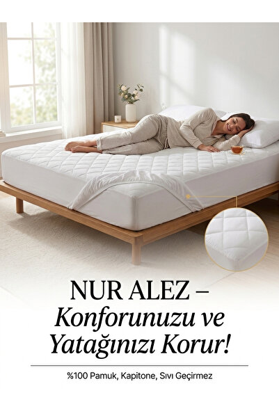 NUR ALEZ Kapitone Pamuklu Su Sıvı Geçirmez Full Kenar Koruyucu Lastikli Alez ...