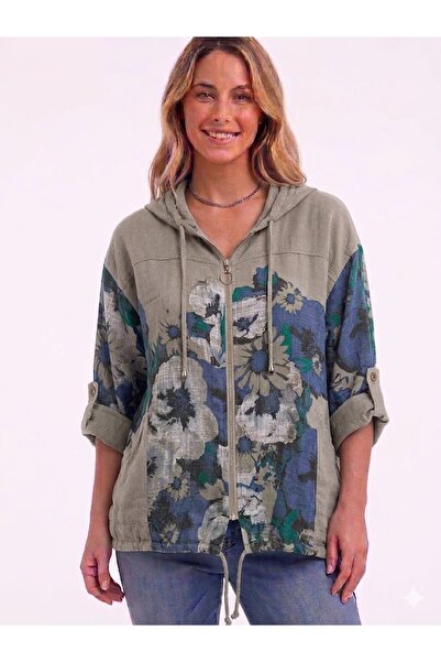 AYASOFYA OTANTIK Γυναικείο ιταλικό μπουφάν με κουκούλα με φερμουάρ και 3/4 μα...