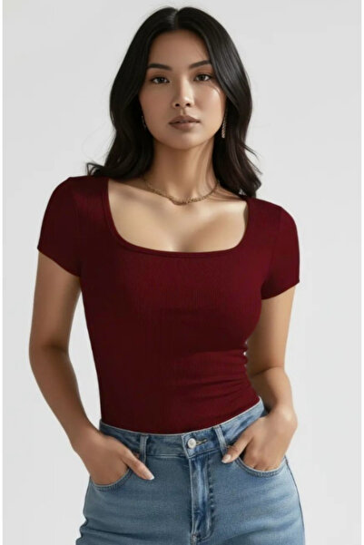 Lenezza Γυναικεία μπλούζα μπορντό από ύφασμα κασκόλ, βαμβακερή, με λαιμόκοψη,...