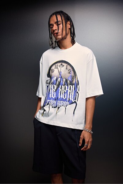 Slatra Ανδρικό μπλουζάκι με στάμπα White Time Heals Oversize