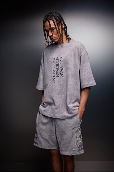 Slatra Pantaloni scurți pentru bărbați, gri, Inveniam Pathcli, cu efect de sp...