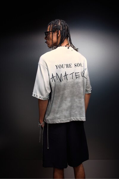 Slatra Tricou alb pentru bărbați, cu croială boxy, cu imprimeu spray