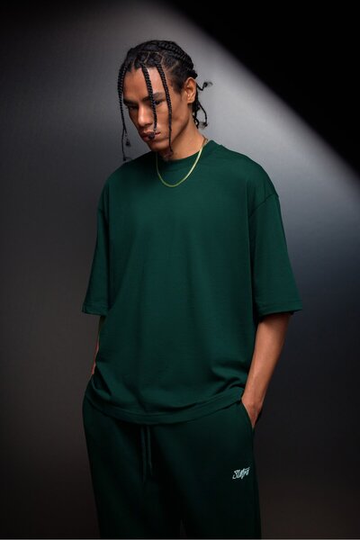 Slatra Tricou de bază oversize verde pentru bărbați