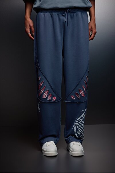 Slatra Ανδρική φόρμα με στάμπα και εφέ καπνιστής όψης Spine